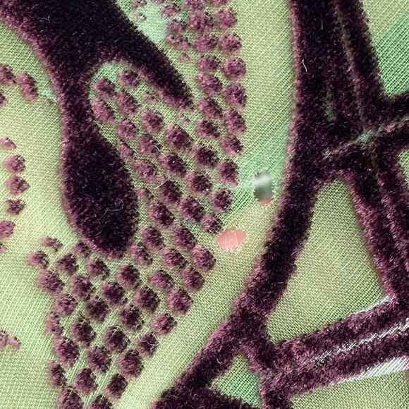 Dana Herbert Dark Purple Green Flocked Velvet Geometric Baroque Print Scarf 60" - Picture 12 of 12